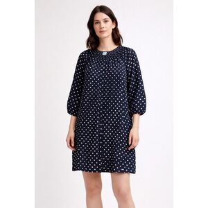 Maeve Smocked Neck Polka Dot Dress Blue White – Small